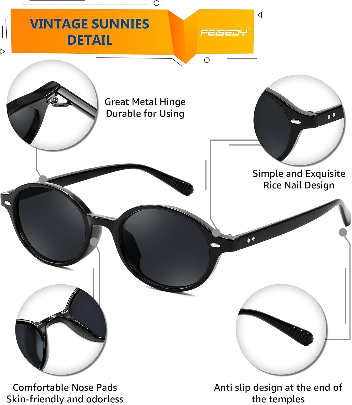 ÉÌƷͼƬ 5 | B0DTHVTKB5 | FEISEDY Retro Oval Sunglasses for Women 90s Narrow Round Lightweight Shades Y2k Trendy Sunnies B1171