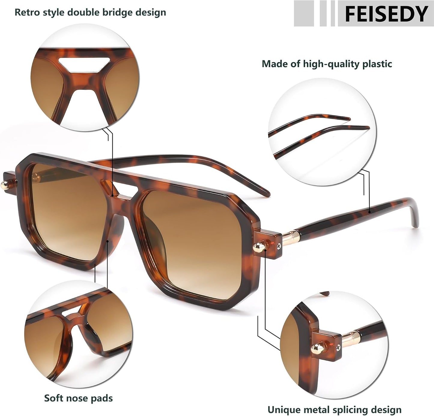 商品图片 60 | B09YTJ4FQZ | FEISEDY Vintage Square 70s Flat Aviator Sunglasses Women Men Classic Retro Stylish Frame UV400 Sunglasses B2622