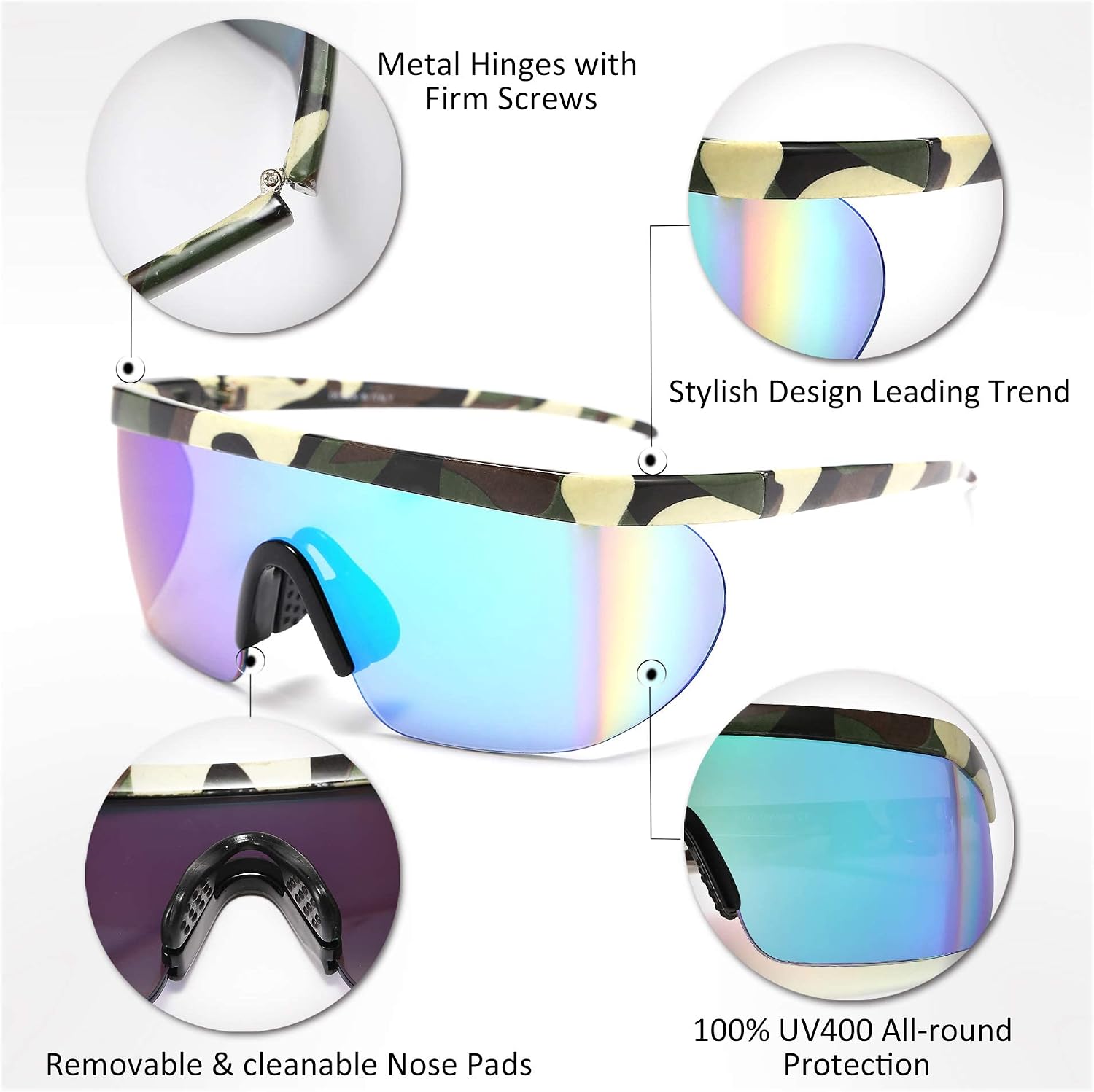 商品图片 44 | B096SD9GGG | FEISEDY Oversized Mirror Shield Sport 80s Sunglasses Ski Goggles Flat Top One Piece Futuristic Visor Women Men B2522