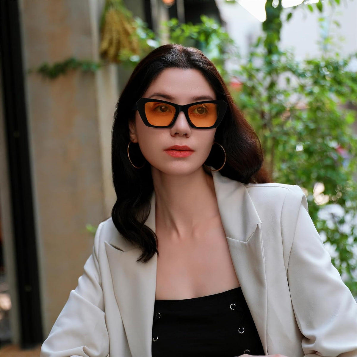 ÉÌƷͼƬ 3 | B0D6W5FR7W | FEISEDY Retro Square Cat Eye Sunglasses for Women Trendy Big Shades Vintage Sun Glasses B0164