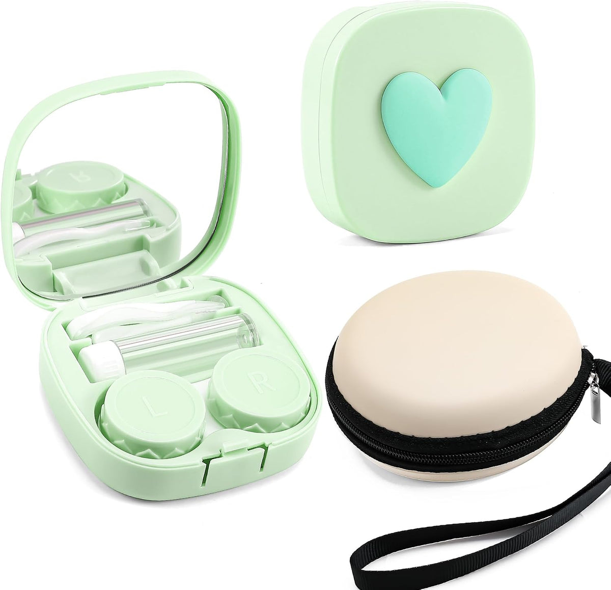 Green | B0CND2TZC4 | FEISEDY Portable Cute Contact Lens Case Remover Tool With Mirror Tweezers Kit for Women and Girl B0081