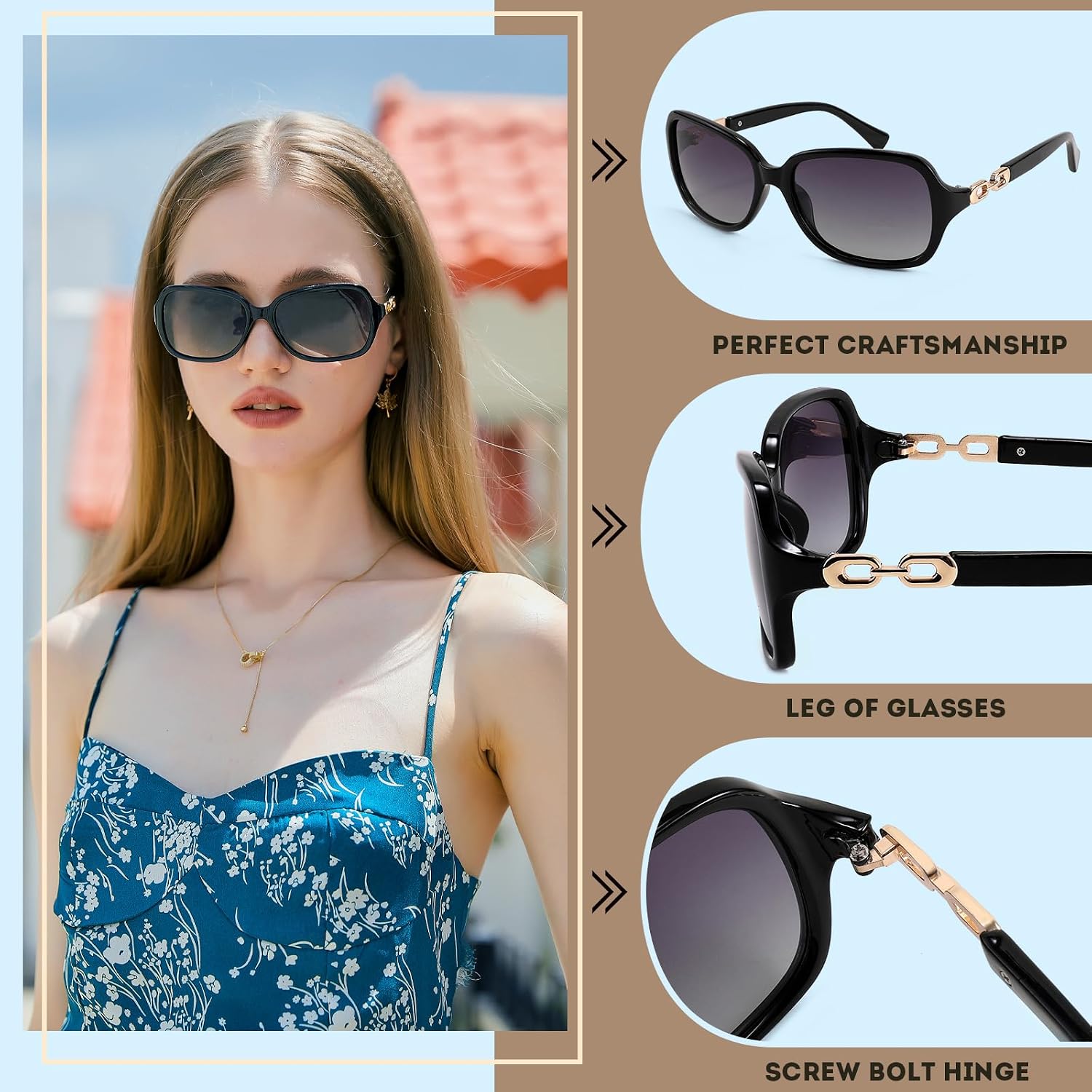 商品图片 9 | B08LPZDDKZ | FEISEDY Womens Polarized Sunglasses Square Wraparound Shades UV400 Mirrored Trendy Sun Glasses for Women B2526