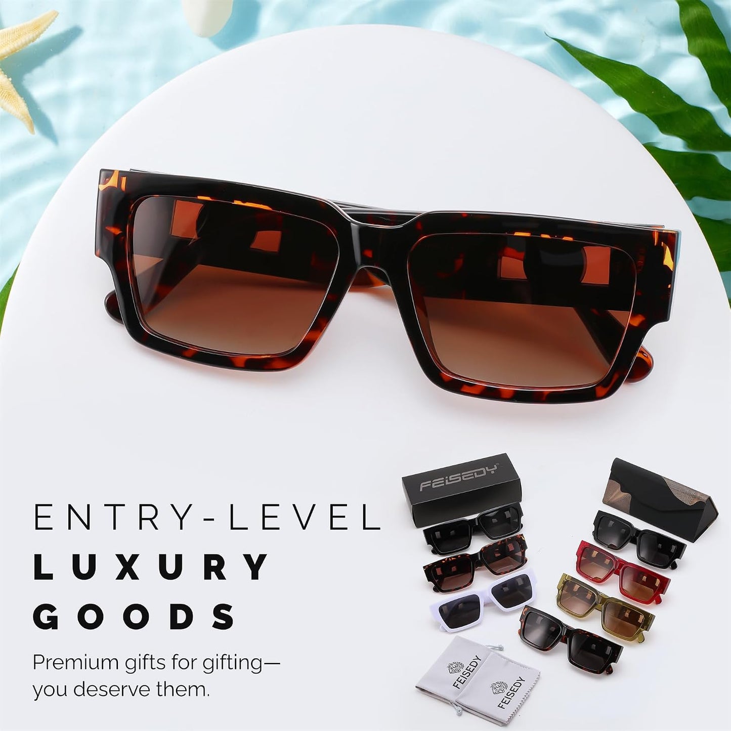 商品图片 17 | B0GD5FWDBC | FEISEDY Retro Trendy Rectangle Polarized Sunglasses for Women Men,Classic Narrow Square Sun Glasses B0314