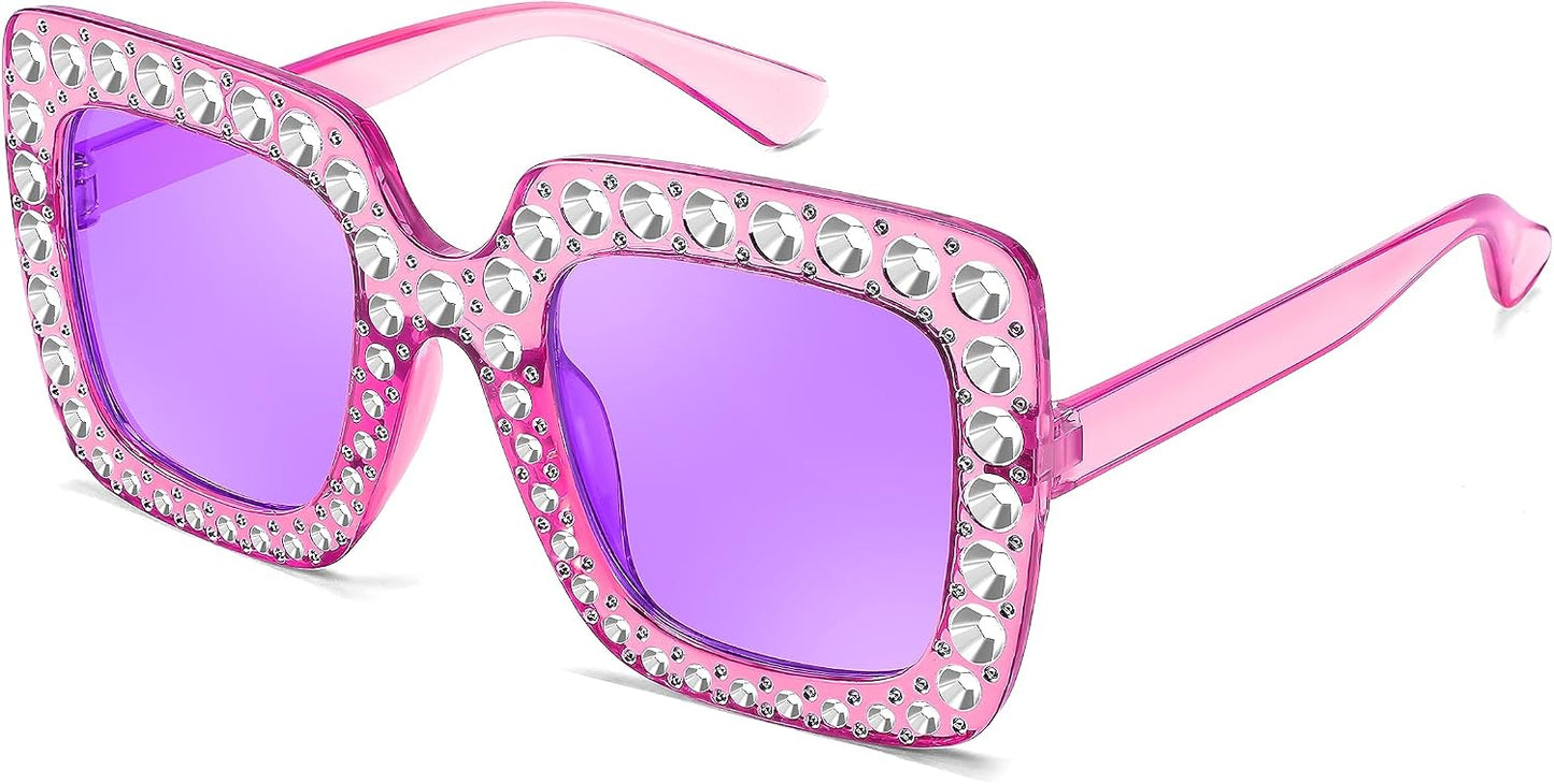 Transparent Purple Frame | Purple Lens / 40 Millimeters | B0CFHJN8FG | FEISEDY Kids Sunglasses for Girls Oversized Square Sparkling Party Sun Glasses Lightweight Fashion Shades B0053