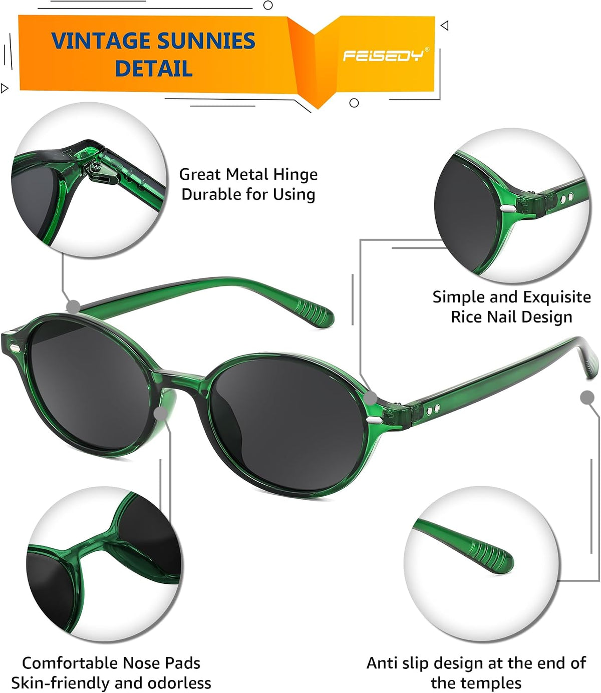 ÉÌƷͼƬ 18 | B0DTHVTKB5 | FEISEDY Retro Oval Sunglasses for Women 90s Narrow Round Lightweight Shades Y2k Trendy Sunnies B1171