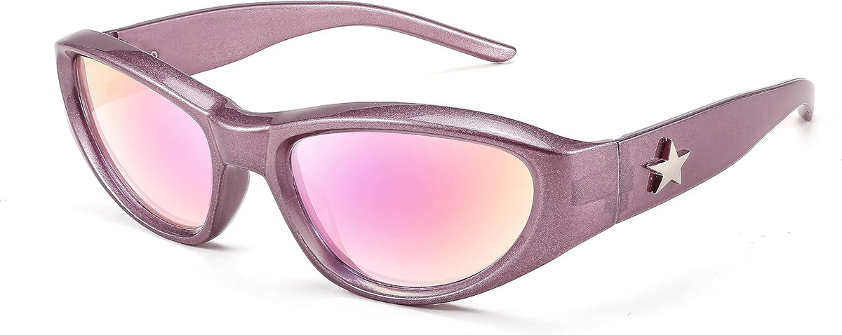 Purple Frame Pink Lens / 51 Millimeters | B0CBTD4DPT | FEISEDY Y2K Wrap Around Fashion Sunglasses for Women Men Trendy Futuristic 2000s Accessories Oval Sunglasses B1088