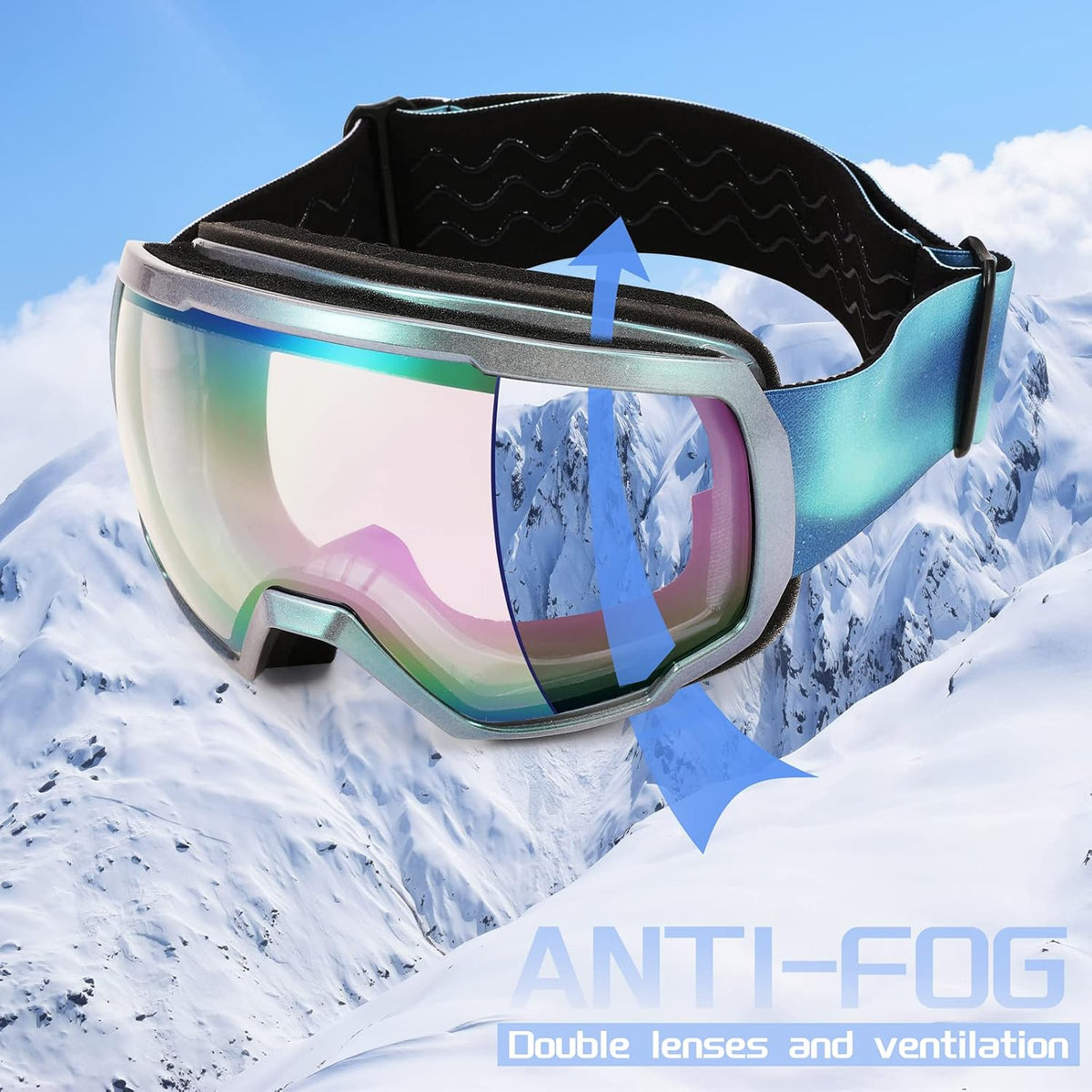 商品图片 13 | B0GHRB6WCQ | FEISEDY Ski Goggles, OTG Snow Sport Goggles for Adult Youth, Anti-Fog UV400 Protection Bendable Dual-Lenses B2961