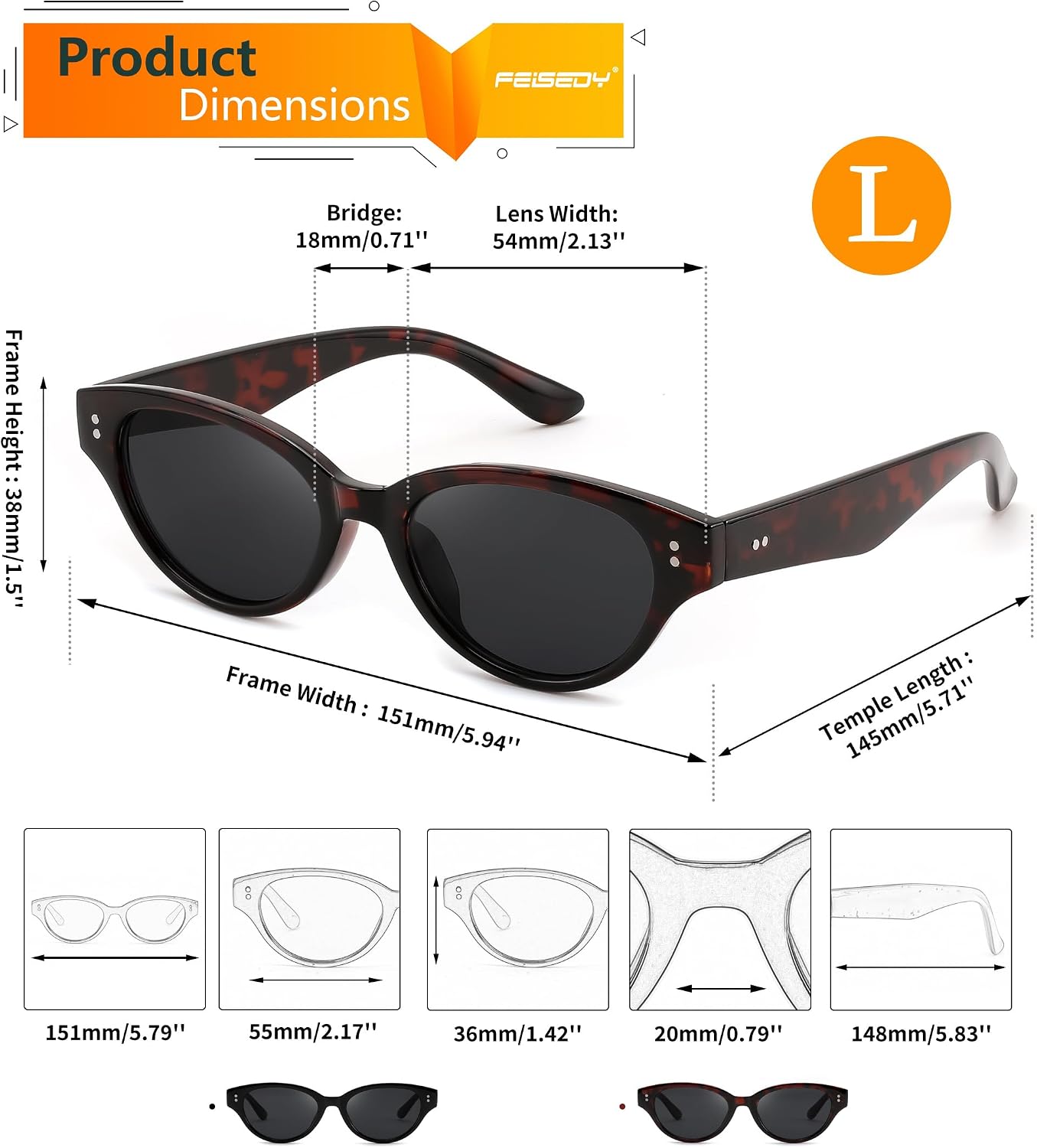 商品图片 13 | B0GVNVB7XS | FEISEDY Retro Oval Cat Eye Sunglasses for Women UV400 Protection B0419