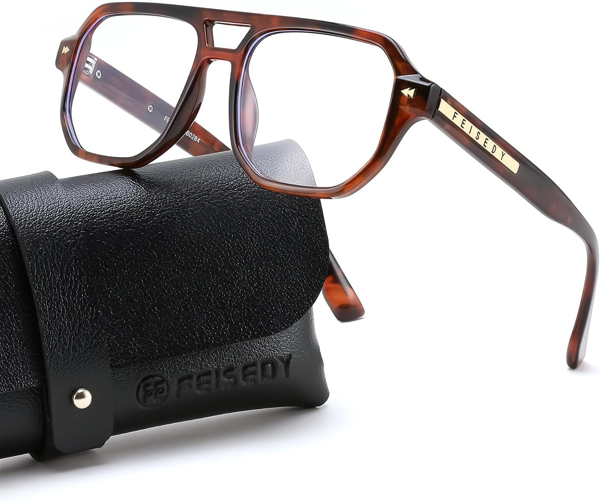Tortoise / 49 Millimeters | B0FHKFDMDZ | FEISEDY Aviator Blue Light Glasses for Men Women, Retro 70s Style Design TR90 Anti Glare Digital Eyestrain & Daily Wear B0284