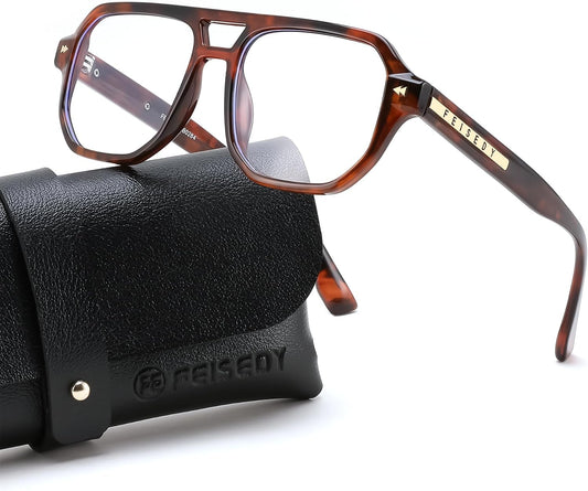 Tortoise / 49 Millimeters | B0FHKFDMDZ | FEISEDY Aviator Blue Light Glasses for Men Women, Retro 70s Style Design TR90 Anti Glare Digital Eyestrain & Daily Wear B0284
