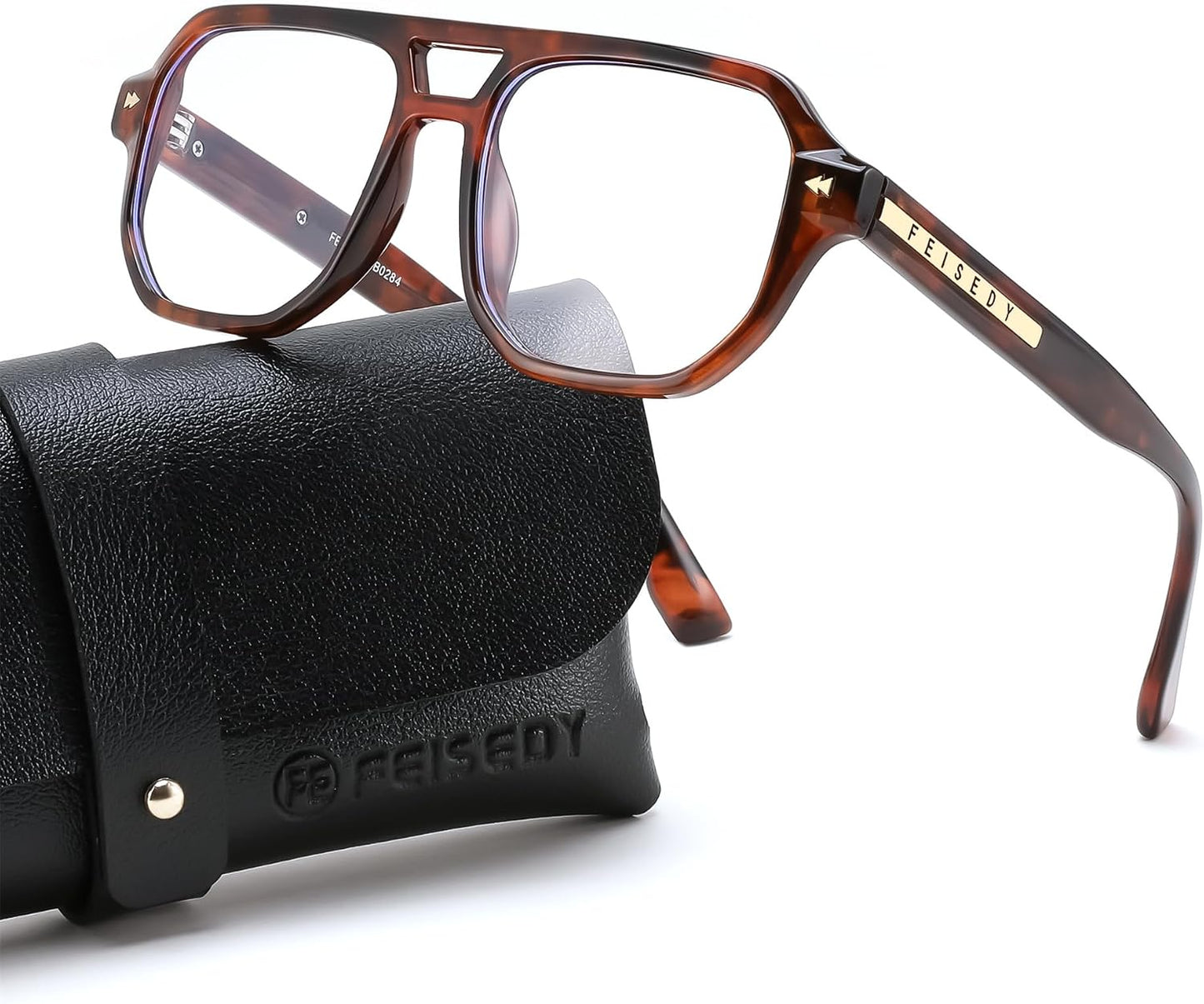 Tortoise / 49 Millimeters | B0FHKFDMDZ | FEISEDY Aviator Blue Light Glasses for Men Women, Retro 70s Style Design TR90 Anti Glare Digital Eyestrain & Daily Wear B0284
