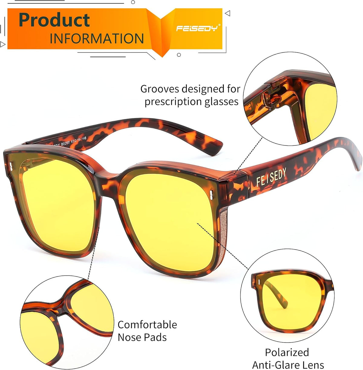 ÉÌƷͼƬ 60 | B0DS5D4WB4 | FEISEDY Sunglasses That Fit Over Glasses for Women Men UV400 B0269