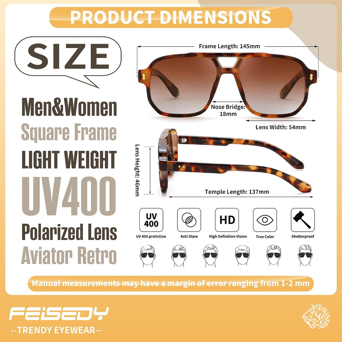 ÉÌƷͼƬ 24 | B0H79Y4V6B | FEISEDY Retro Aviator Square Polarized Sunglasses Women Men Trendy B0444