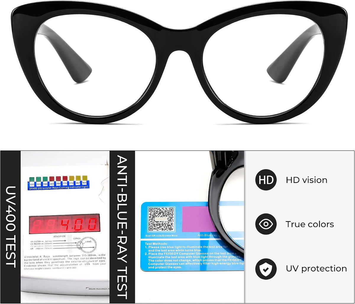 商品图片 4 | B0DFPWRH8W | FEISEDY Cat-Eye Blue Light Reading Glasses for Women Thick Fashion Anti- Glare Digital Eyestrain Readers B0230