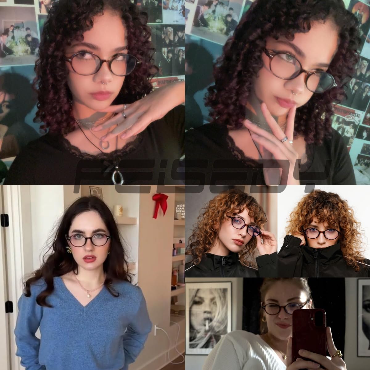 ÉÌƷͼƬ 23 | B0DJ4YNFXZ | FEISEDY Vintage Oval Blue Light Glasses for Women Men Stylish Lightweight 90s Eyeglasses Fake Nerd Y2k Eyewear Frame B0242