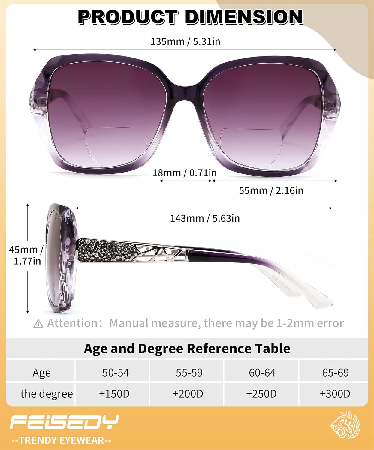商品图片 6 | B0GSVYSZZX | FEISEDY Oversized Butterfly Bifocal Sunglasses Reader for Women B0353
