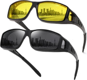 Black Frame*2(yellow+grey Lens) / 60 Millimeters | B0FWRR6K3X | FEISEDY Polarized Fit Over Glasses Sunglasses Men Women Wrap Around B2593
