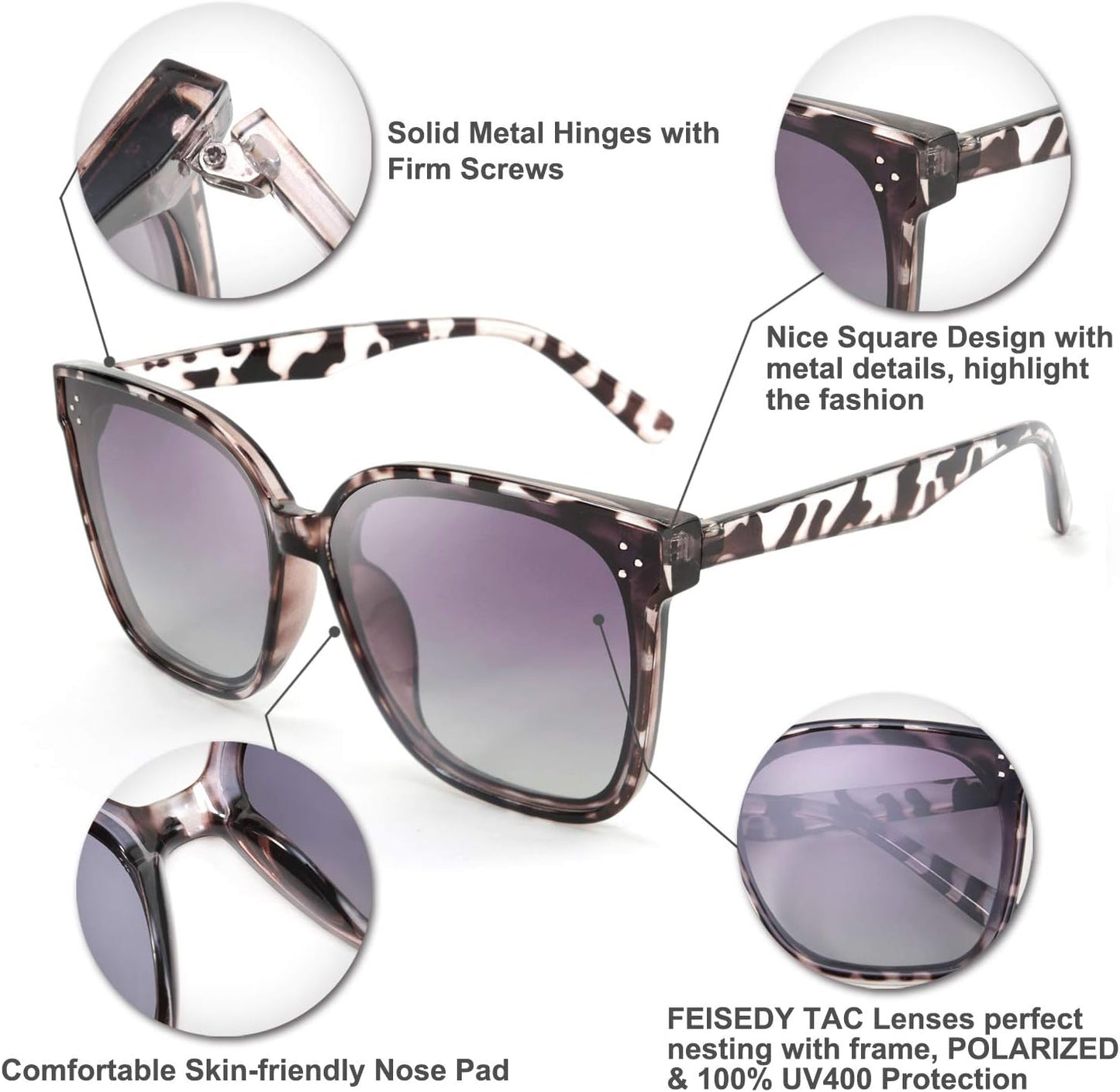 商品图片 37 | B0871BKMTN | FEISEDY Oversized Polarized Sunglasses - UV400 Protection, Square Fashion Sun Glasses for Outdoor & Daily B2600