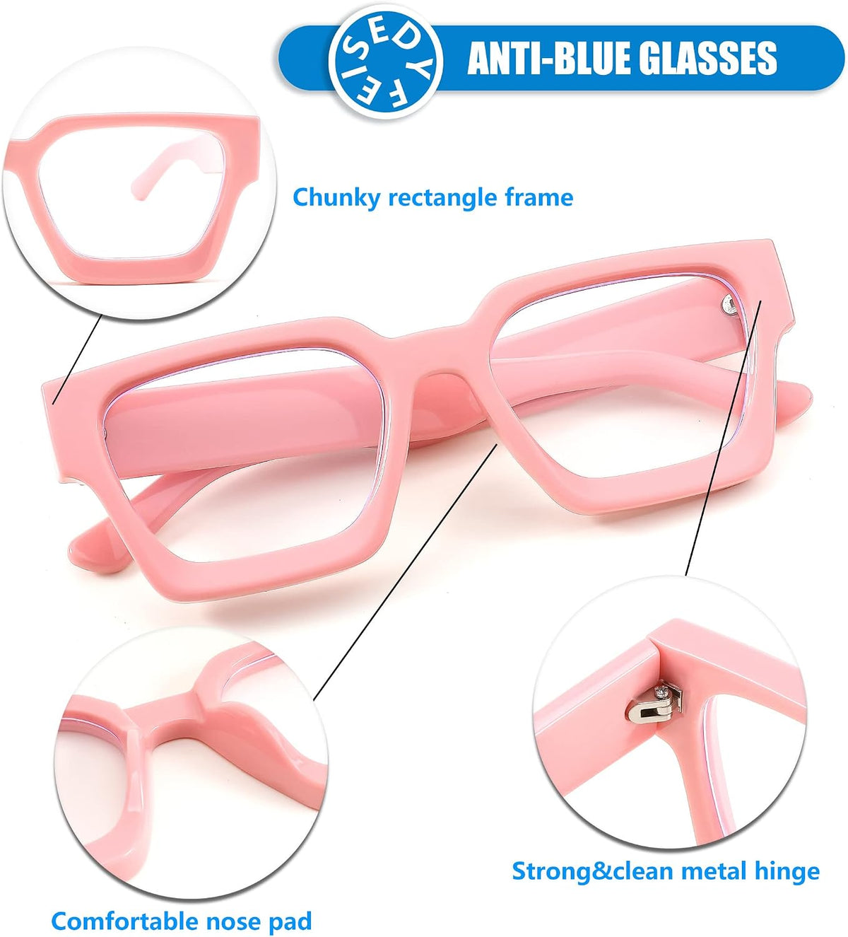 商品图片 10 | B0C1SQ2TX3 | FEISEDY Blue Light Blocking Glasses Thick Computer Eyewear Retro 90s Square Frame B2383