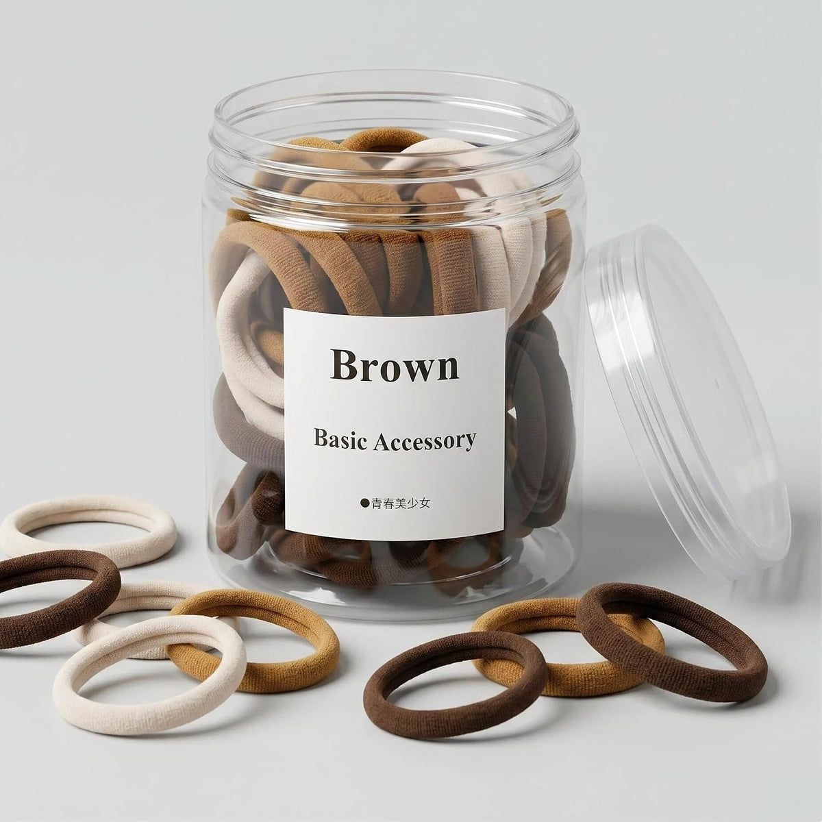 Brown | B0GZK8MKWX | 50PCS Neutral Earth Tone Hair Ties, Seamless No Damage Soft Elastic Hair Bands, Ponytail Holders for Women All Hair Types