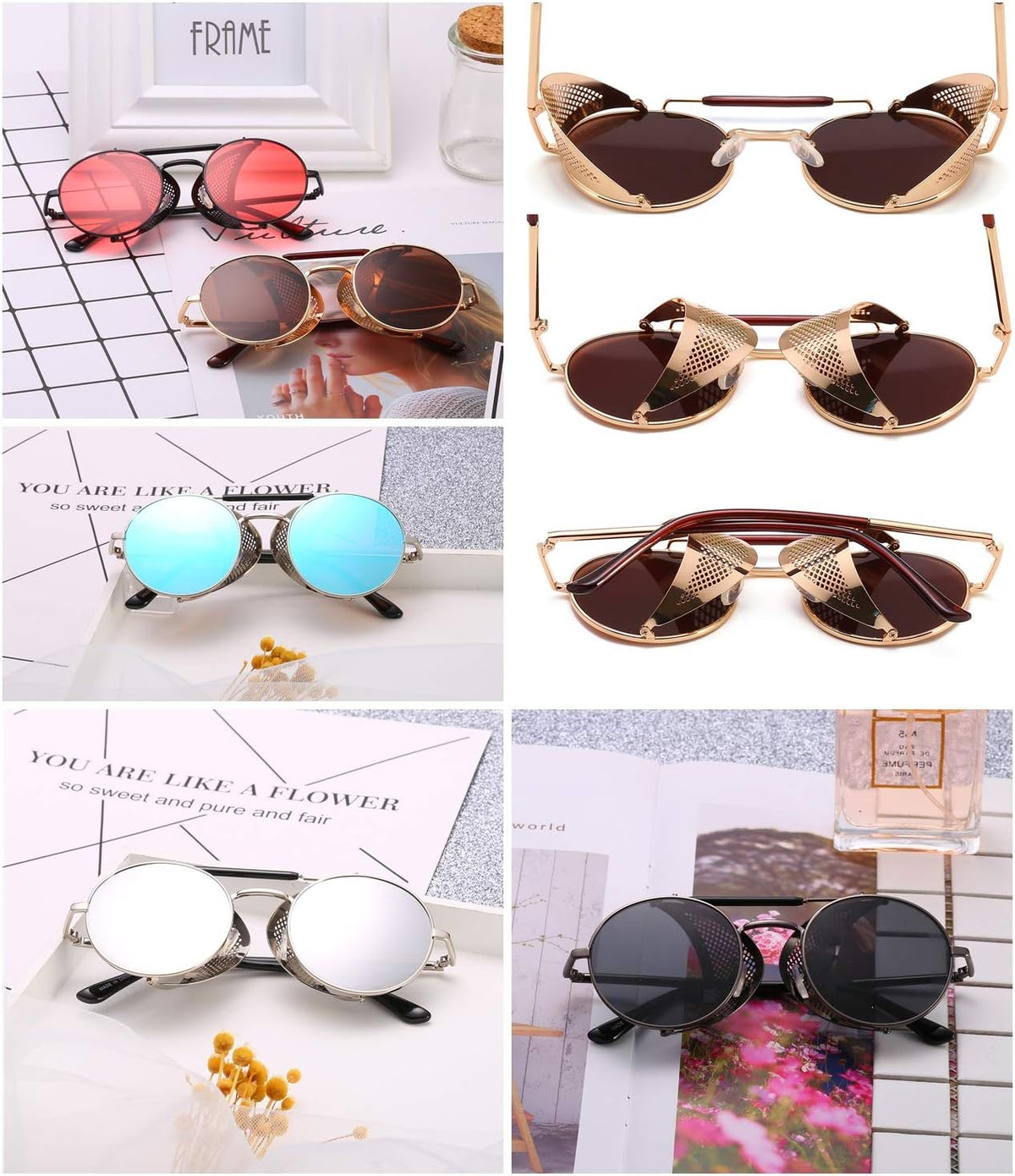 ÉÌƷͼƬ 34 | B09LYD9SW2 | FEISEDY Steam Punk Sunglasses for Men Women Side Shield Round Steampunk Vintage Glasses Shades B2518