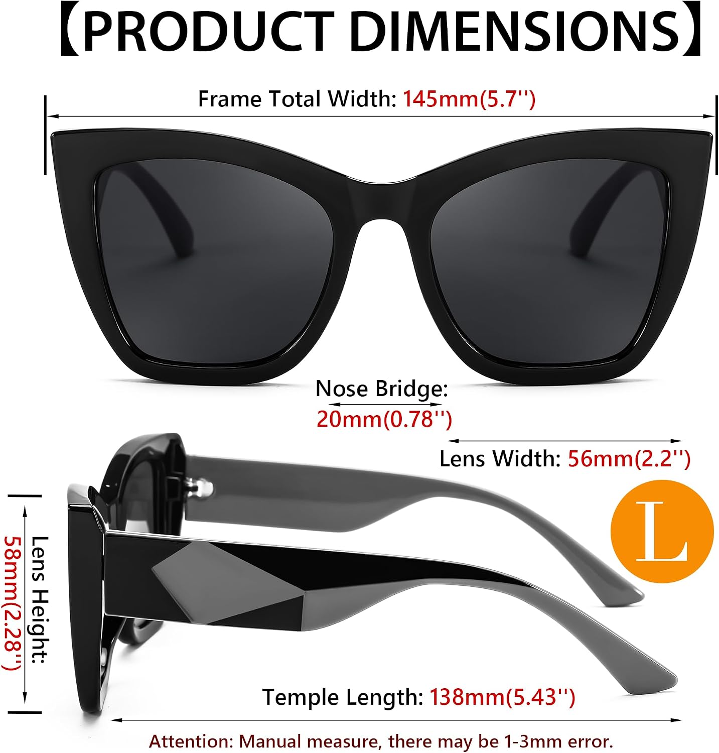 商品图片 5 | B0CPDD4FHG | FEISEDY Oversized Cat Eye Sunglasses for Women Trendy Square Cateye Sunglasses B0094