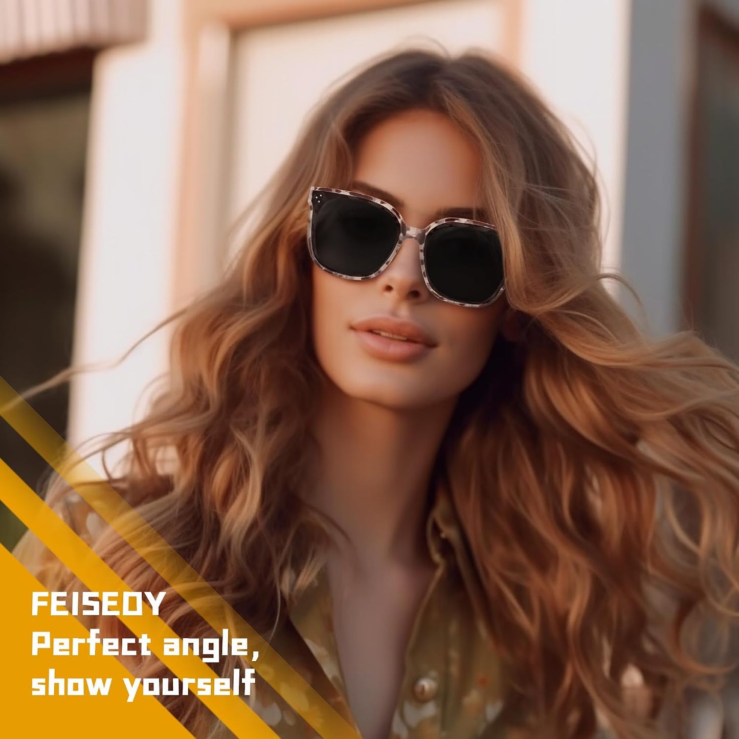 商品图片 49 | B0871BKMTN | FEISEDY Oversized Polarized Sunglasses - UV400 Protection, Square Fashion Sun Glasses for Outdoor & Daily B2600