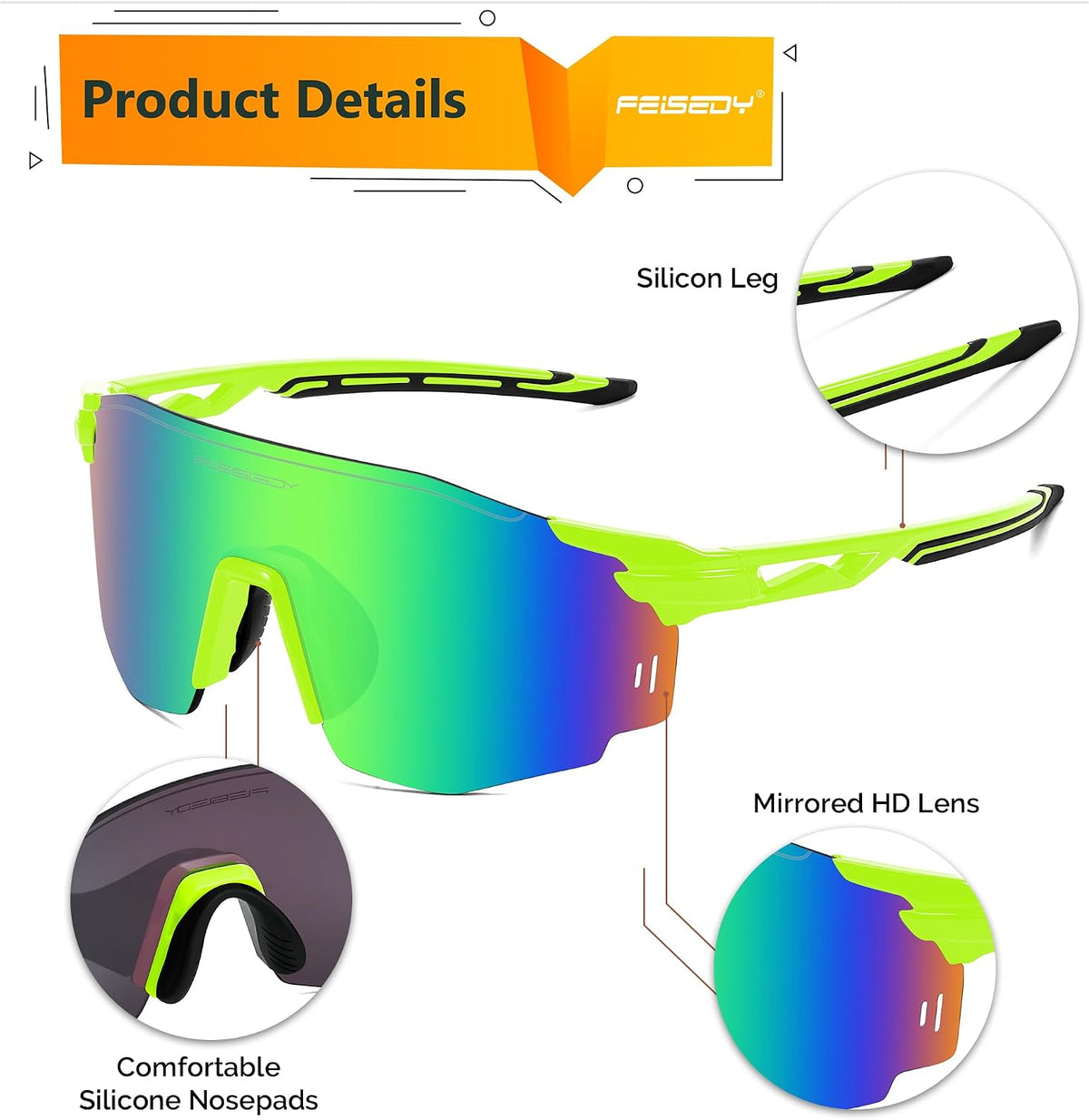 ÉÌƷͼƬ 28 | B0CYZM95KC | FEISEDY Rimless Sports Sunglasses for Men Women Tr90 Frame for Cycling Fishing Running B0116