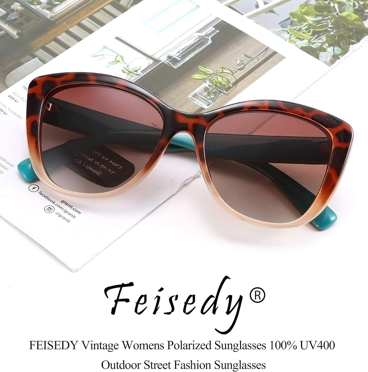 ÉÌƷͼƬ 87 | B07M9V125F | FEISEDY Polarized Vintage Sunglasses American Womens Square Jackie O Cat Eye Sunglasses B2451
