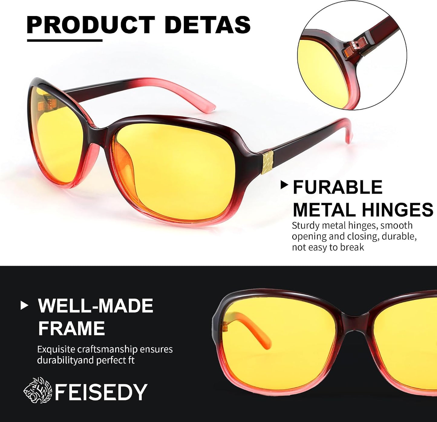 商品图片 51 | B081YY5RM3 | FEISEDY Classic Womens Night Glasses Driving Anti Glare Wrap Around Yellow Sunglasses B2548