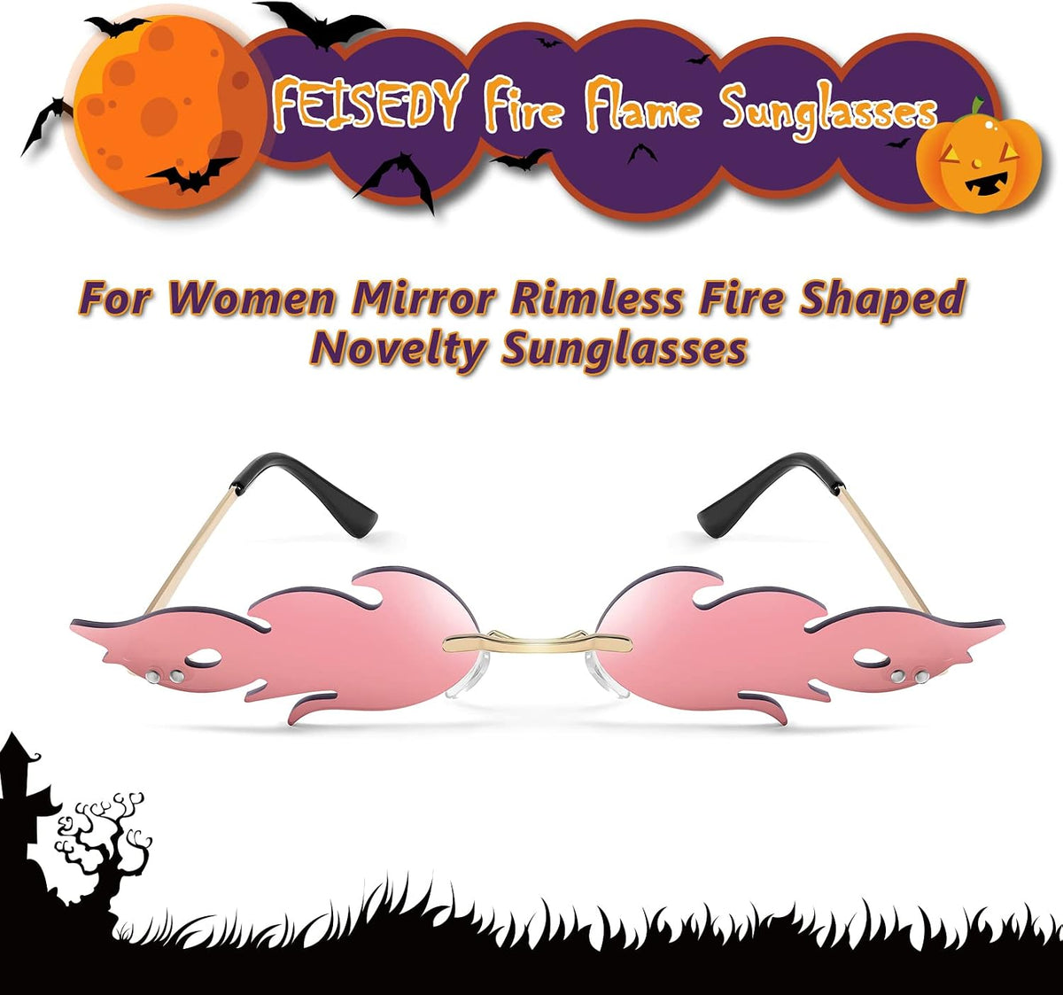 ÉÌƷͼƬ 18 | B09JK7M3SQ | FEISEDY Fire Flame Sunglasses for Women Mirror Rimless Fire Shaped Novelty Sunglasses B2839