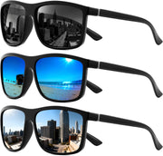 Black/Grey+black/Blue+black/Sliver / 55 Millimeters | B0FPM62B13 | FEISEDY Square Polarized Sunglasses For Men Women B0322