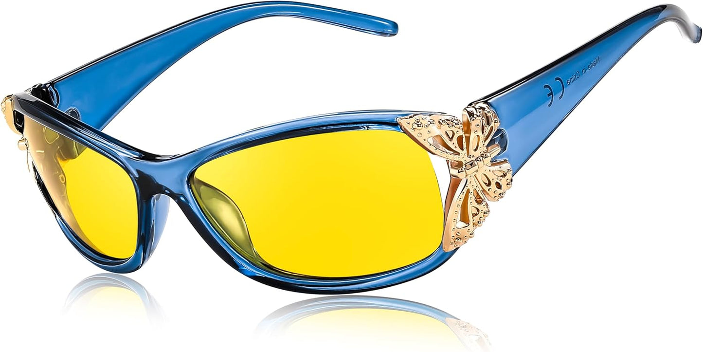 Z-butterfly(transparent Blue) / 60 Millimeters | B0CRTQ6VNH | FEISEDY Classic Womens Night Glasses Driving Anti Glare Wrap Around Yellow Sunglasses B2548
