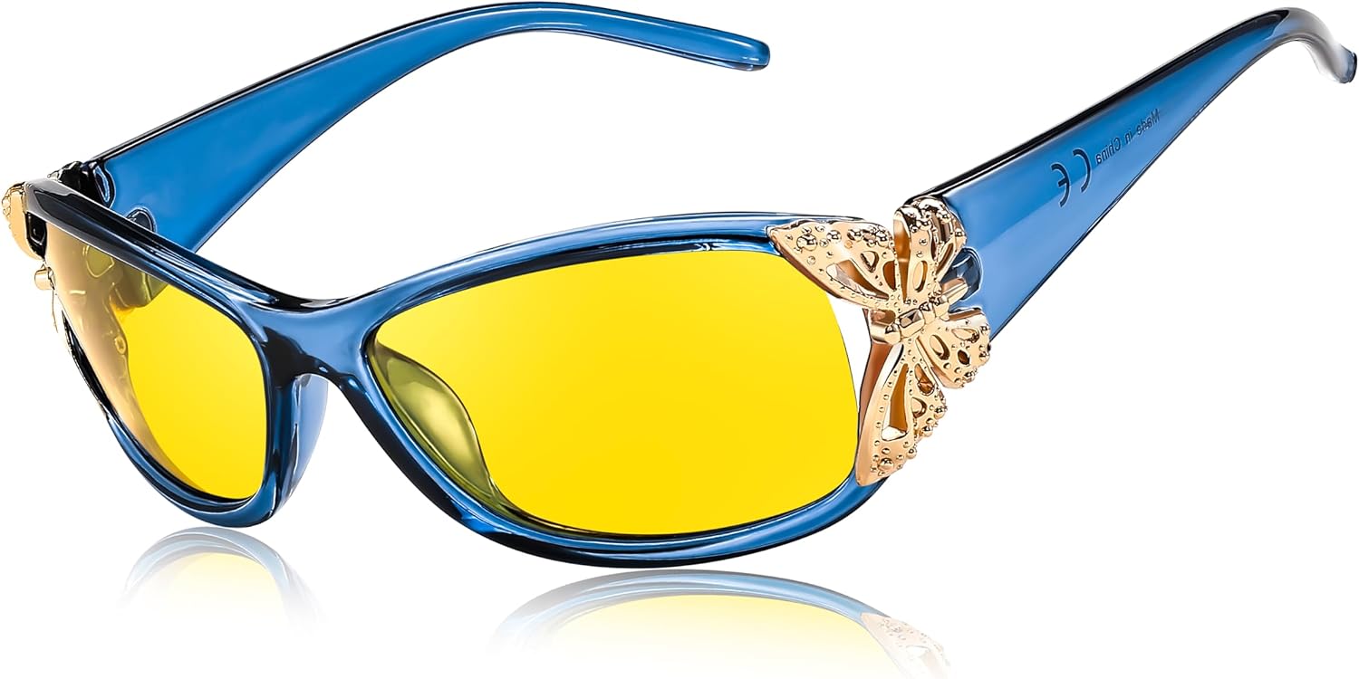 Z-butterfly(transparent Blue) / 60 Millimeters | B0CRTQ6VNH | FEISEDY Classic Womens Night Glasses Driving Anti Glare Wrap Around Yellow Sunglasses B2548