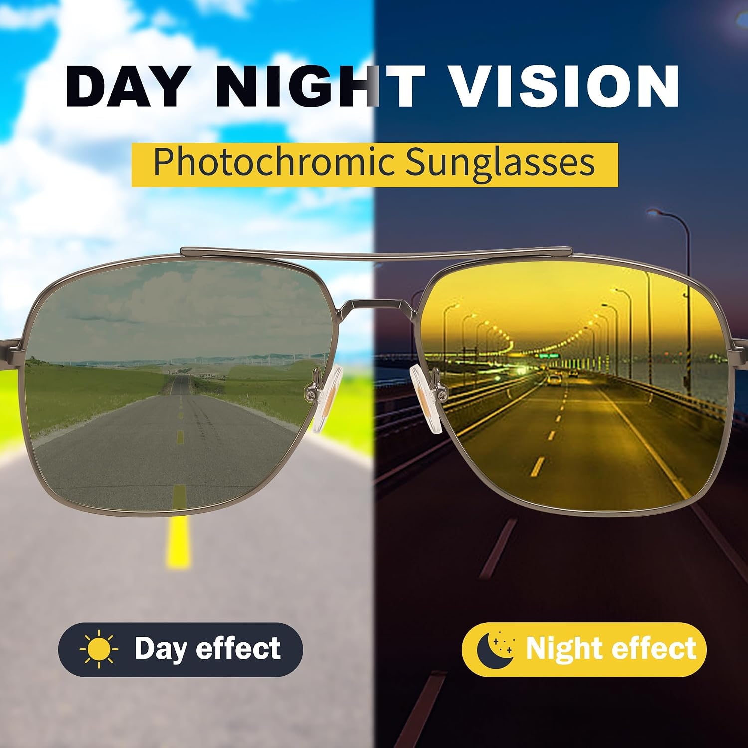 商品图片 5 | B0D6RBYFQB | FEISEDY Polarized Aviator Photochromic Sunglasses Men Women for Day and Night Driving Metal Frame B0172