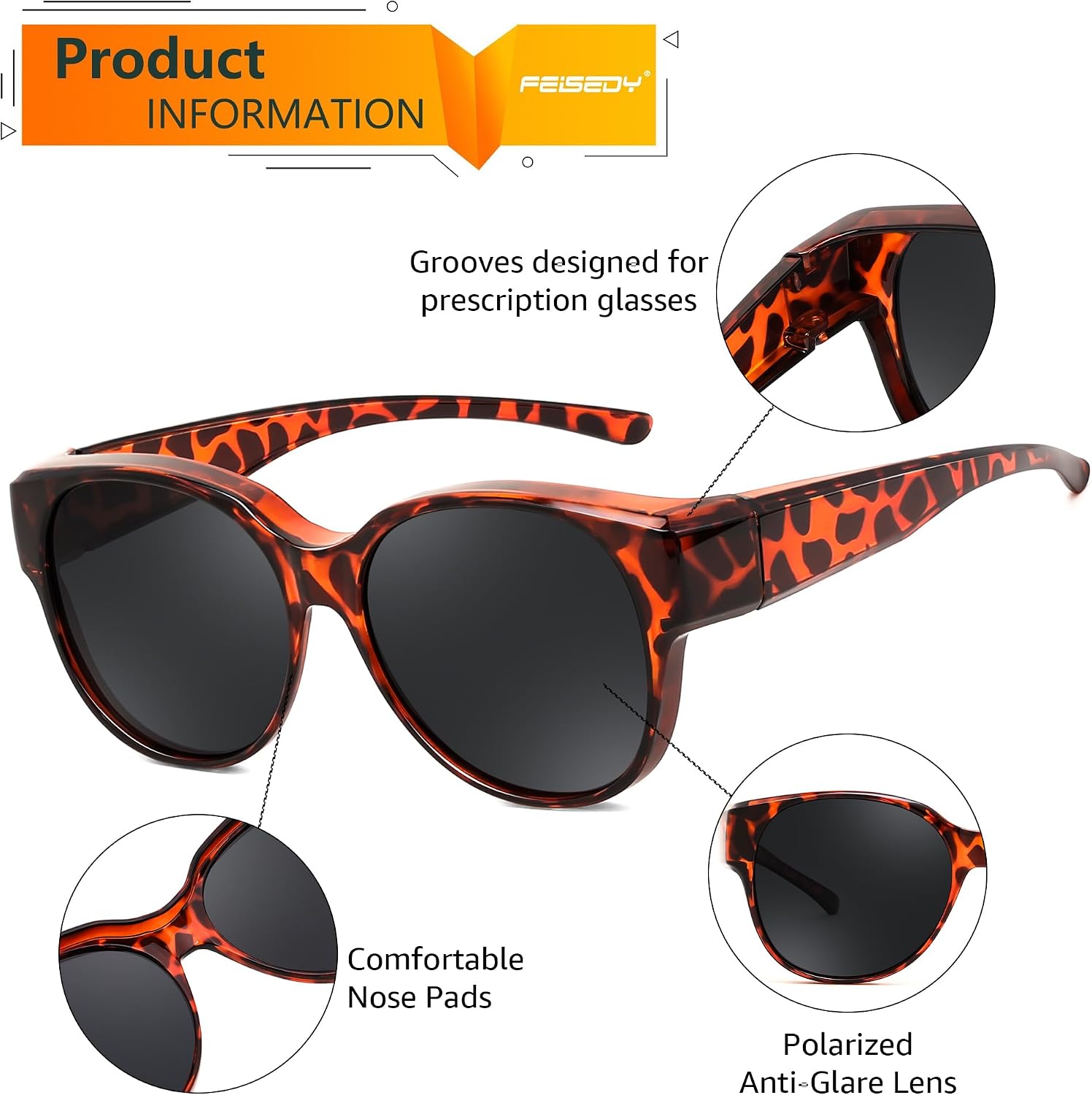 商品图片 10 | B0FRRT5Z37 | FEISEDY Fit Over Glasses Polarized Sunglasses, UV400 Protection for Driving & Outdoor Activities B0328