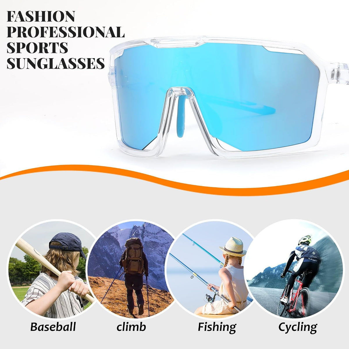 ÉÌƷͼƬ 20 | B0D2XDTT5X | FEISEDY Sports Cycling Sunglasses for Men Women, UV400 Protection Baseball Running Fishing Biking B0168