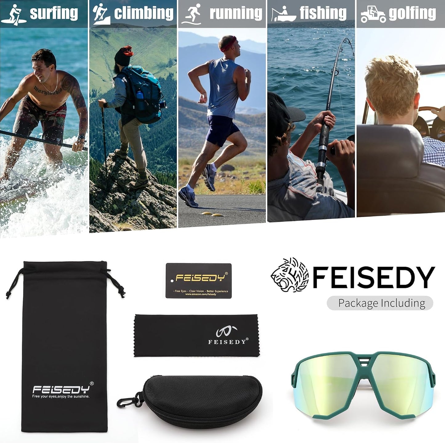 商品图片 34 | B0DN1MVJHV | FEISEDY Polarized Cycling Glasses Sports Sunglasses for Women Men Youth, Running Hiking Baseball Glasses B0215
