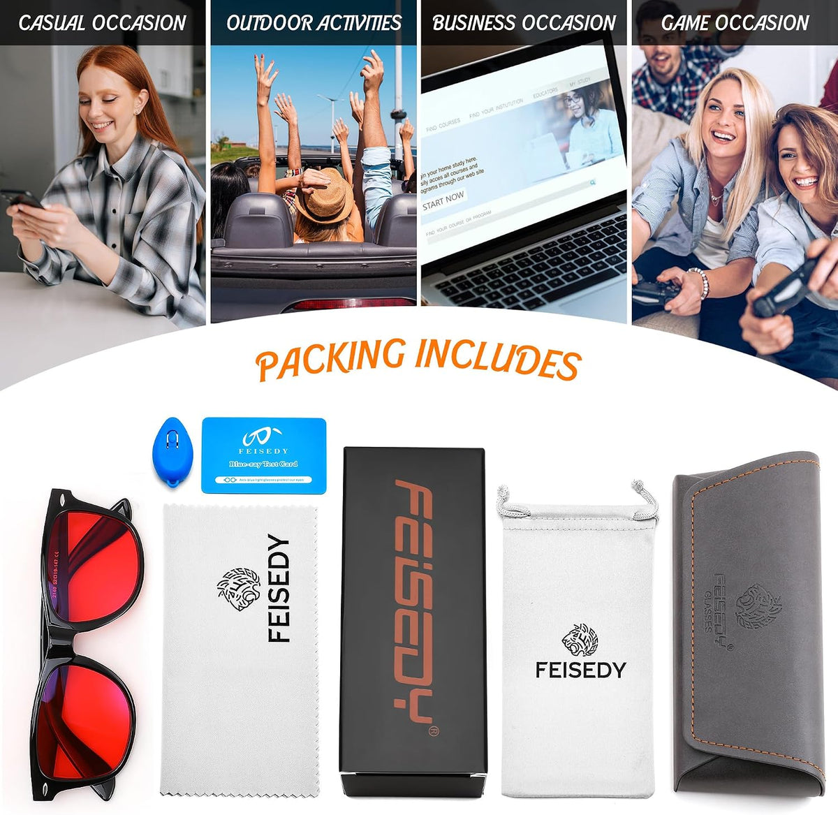 ÉÌƷͼƬ 7 | B0FQ5DRDJG | FEISEDY Orange Blue Light Blocking Glasses for Woman Men Amber Lenses Computer Gaming Glasses for Better Sleep