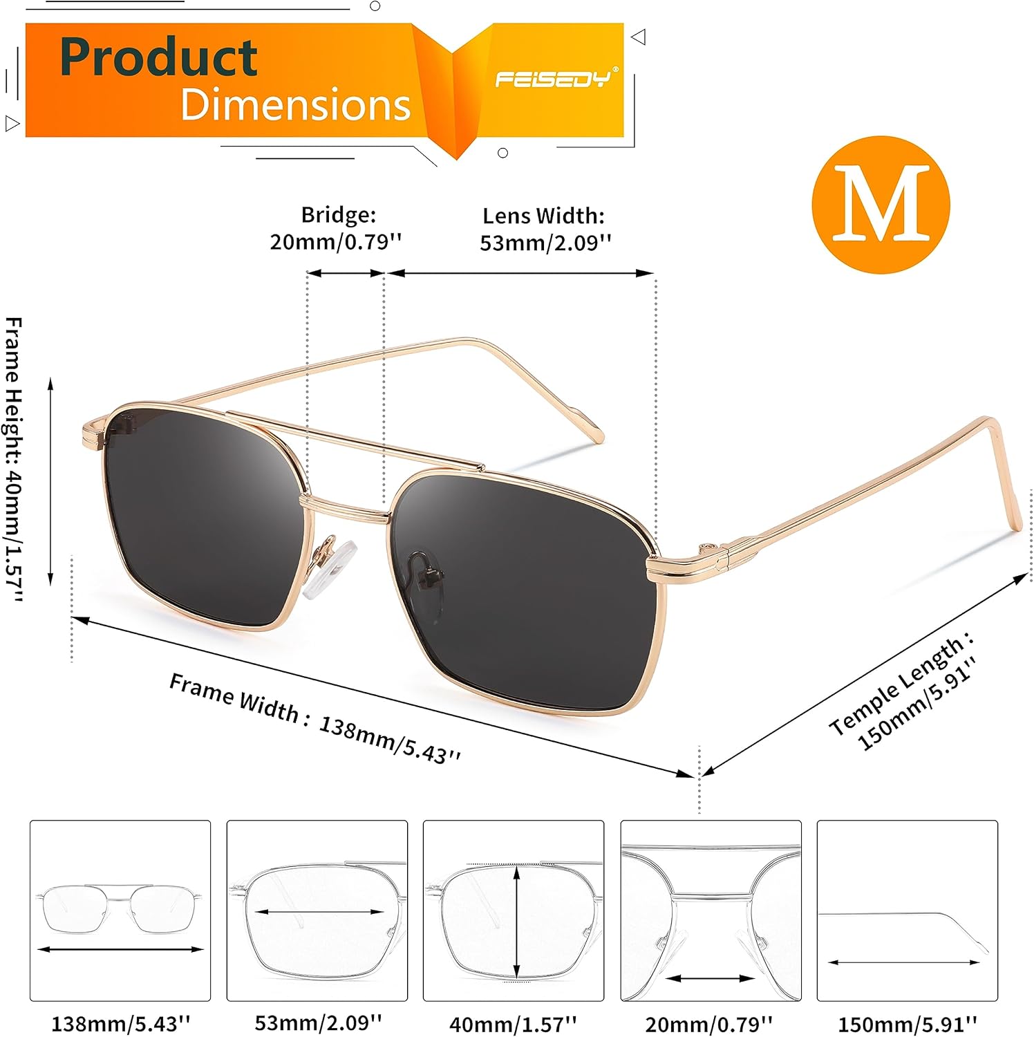 商品图片 22 | B09GKB6G1G | FEISEDY Fashion Square Aviator Sunglasses Women Men Trendy Retro Metal Frame Sun Glasses Candy Color Lens B1036