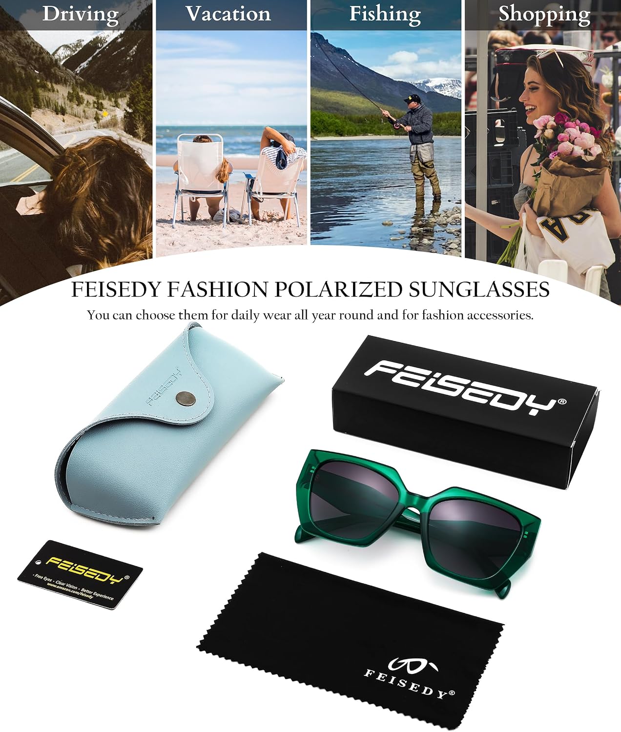商品图片 15 | B0CNCTSQ2Z | FEISEDY Trendy Polarized Sunglasses, Oversized Irregular TR Frame for Women Men, Retro Shades UV400 B0016