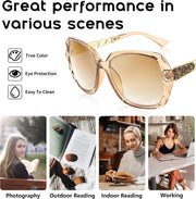 ÉÌƷͼƬ 5 | B09ZP8KJL4 | FEISEDY Women Square Reading Sunglasses Sparkling Composite Shiny Frame Sun Reader Glasses B2923