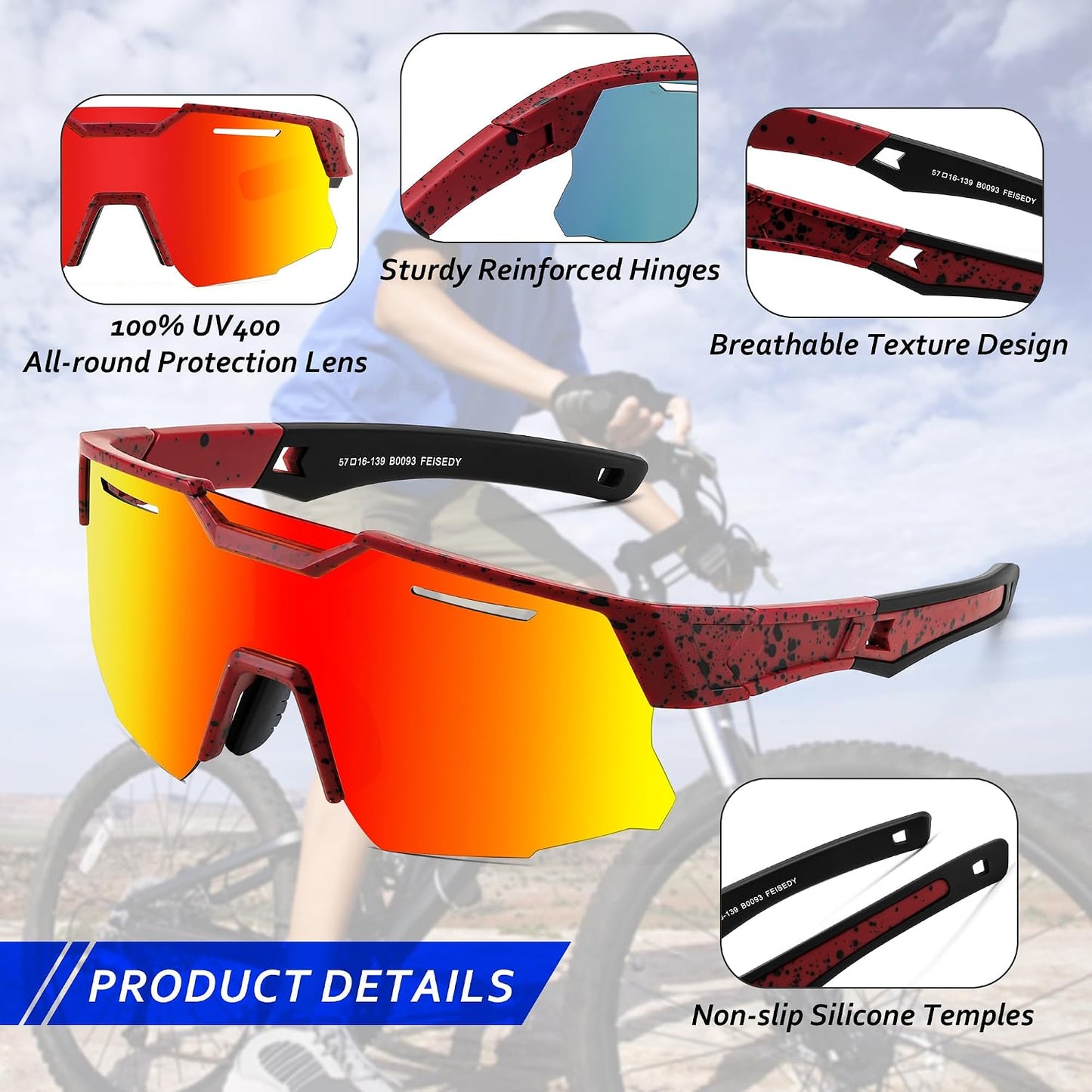 商品图片 32 | B0D78P6WRV | FEISEDY Kids Teens Baseball Polarized Sunglasses Sports Cycling Glasses for Youth Boys Girls Age 8-16 B0157