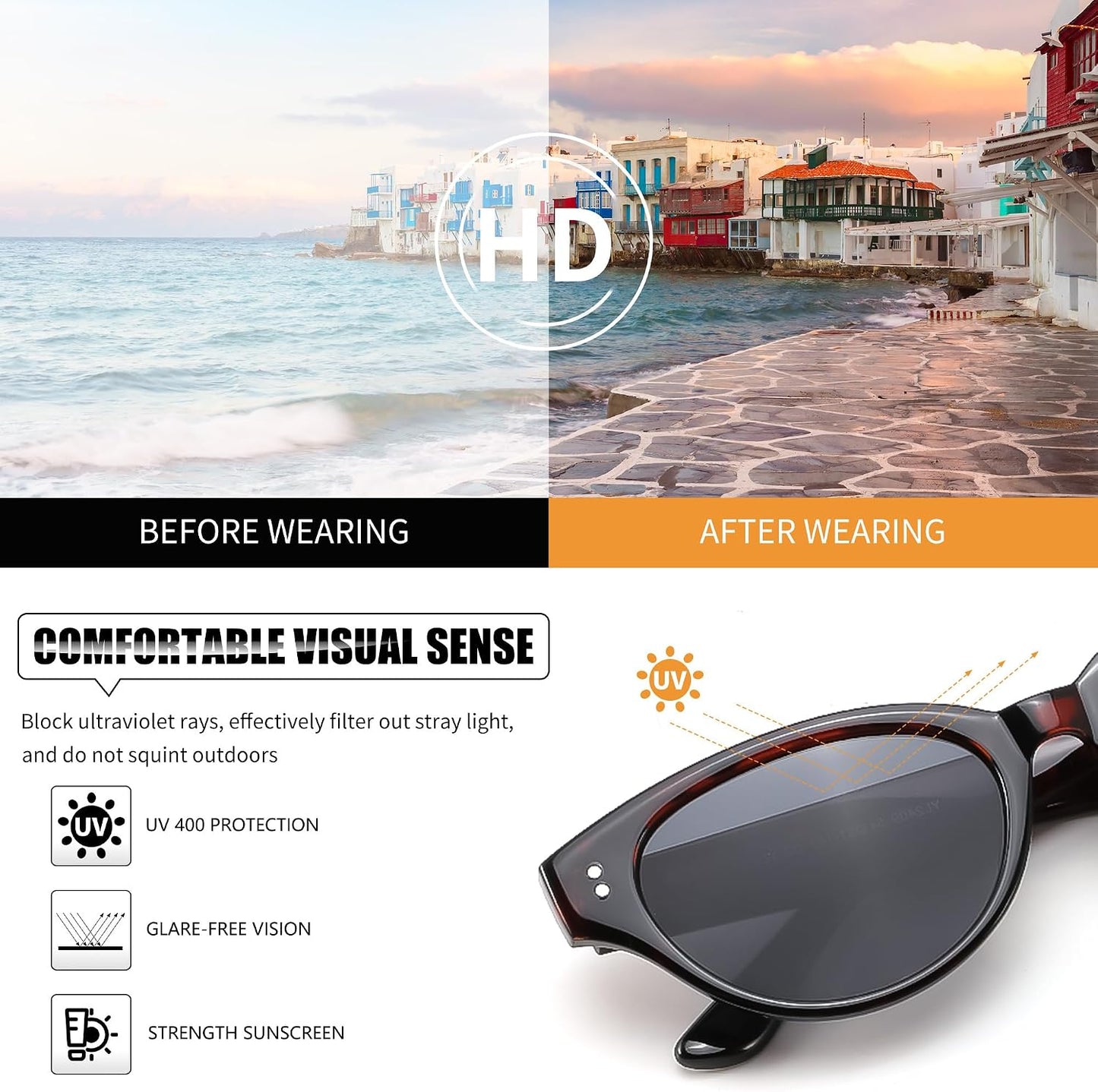 商品图片 10 | B0GVNVB7XS | FEISEDY Retro Oval Cat Eye Sunglasses for Women UV400 Protection B0419