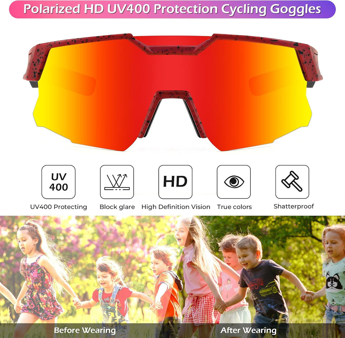 ÉÌƷͼƬ 47 | B0CCJ9N8C5 | FEISEDY Kids Sports Sunglasses UV400 for Youth, Ages 8-16 B0048