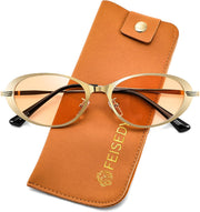 Gold Frame + Champagne Lens / 52 Millimeters | B0GVDLW4WW | FEISEDY Metal Oval Sunglasses UV400 Protection for Women and Men B0429