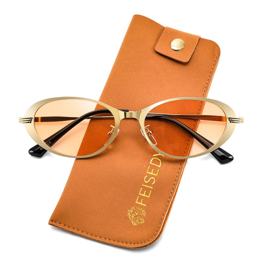 FEISEDY Metal Oval Sunglasses UV400 Protection for Women and Men B0429 | Classic Retro Trendy Silver Gold Oval Y2K Shades Res