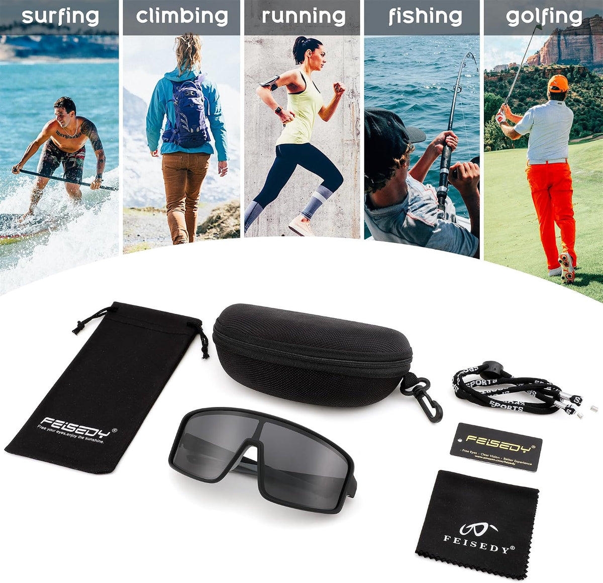 ÉÌƷͼƬ 15 | B0C785JPH3 | FEISEDY Sports Sunglasses, Polarized Oversized Shield for Women Men Youth, Baseball Cycling Running Outdoor Visor B2988