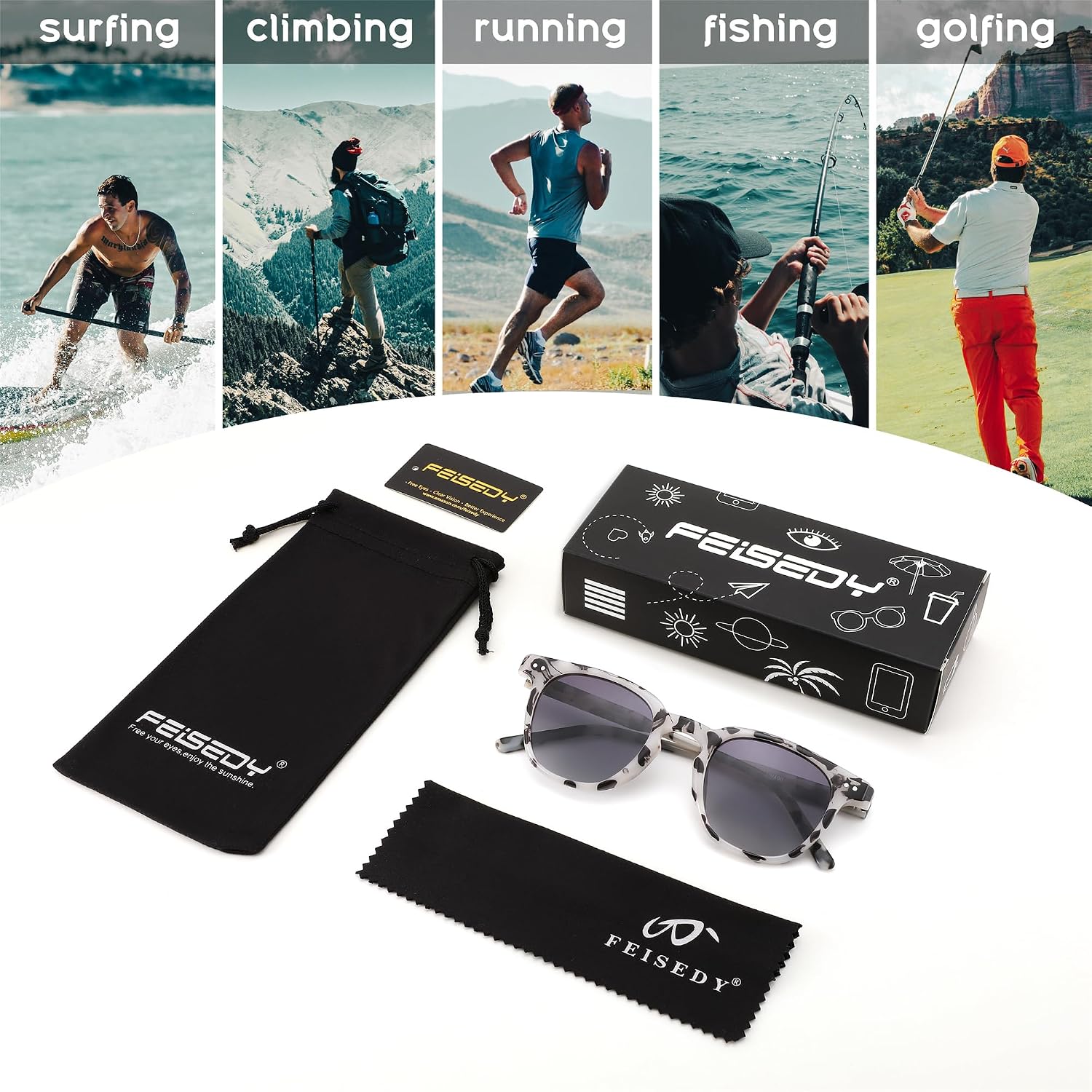 商品图片 31 | B0CCPBD9GS | FEISEDY Classic Polarized Sunglasses Retro Round Sunglasses for Women Men Trendy Shades B0002