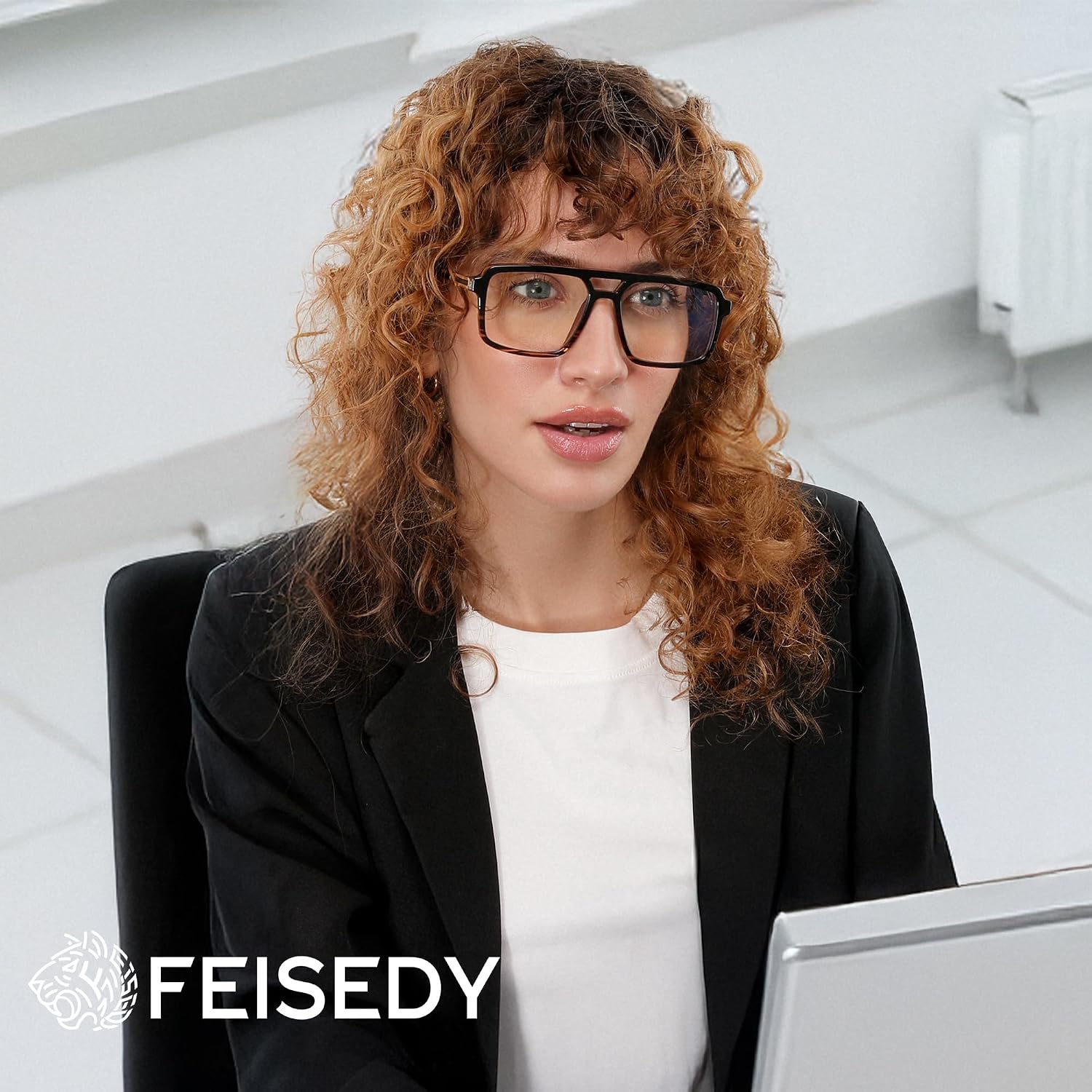 商品图片 28 | B0D9NJ18RZ | FEISEDY Retro Aviator Square Blue Light Glasses for Men Women B0209